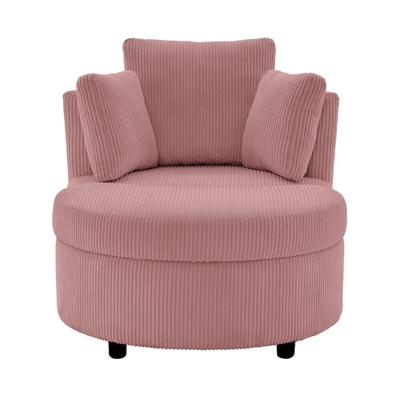 Fauteuil d'appoint en velours côtelé, fauteuil baquet avec pouf et coussins de dossier pour salon