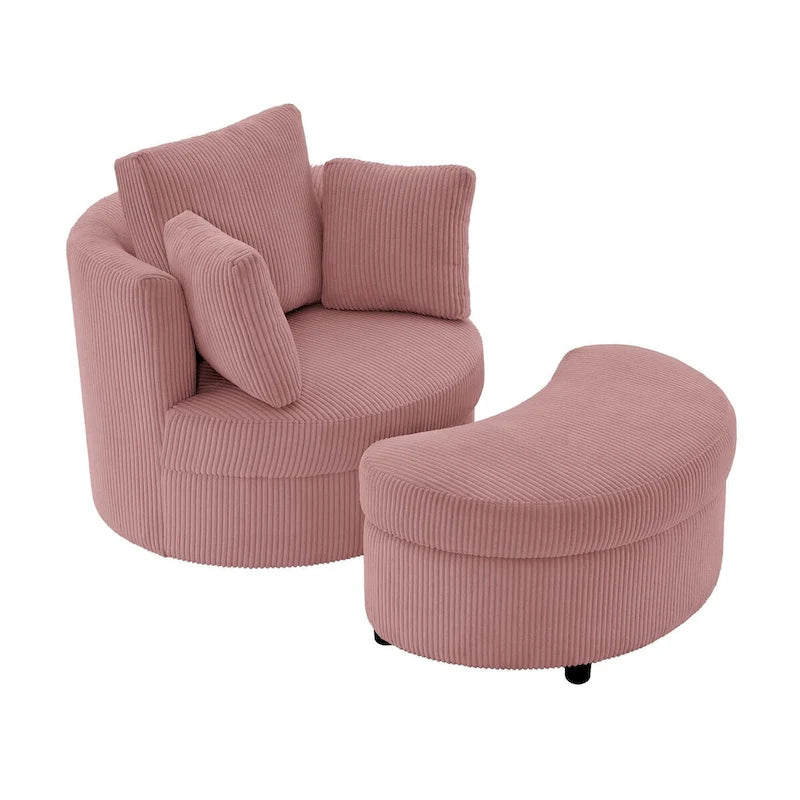 Fauteuil d'appoint en velours côtelé, fauteuil baquet avec pouf et coussins de dossier pour salon