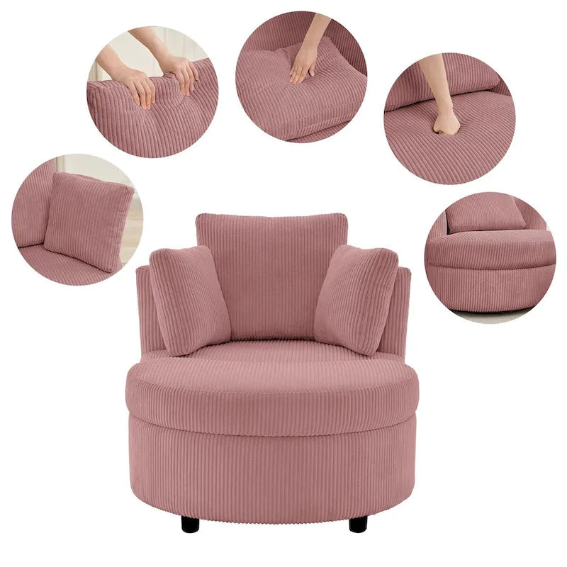 Fauteuil d'appoint en velours côtelé, fauteuil baquet avec pouf et coussins de dossier pour salon
