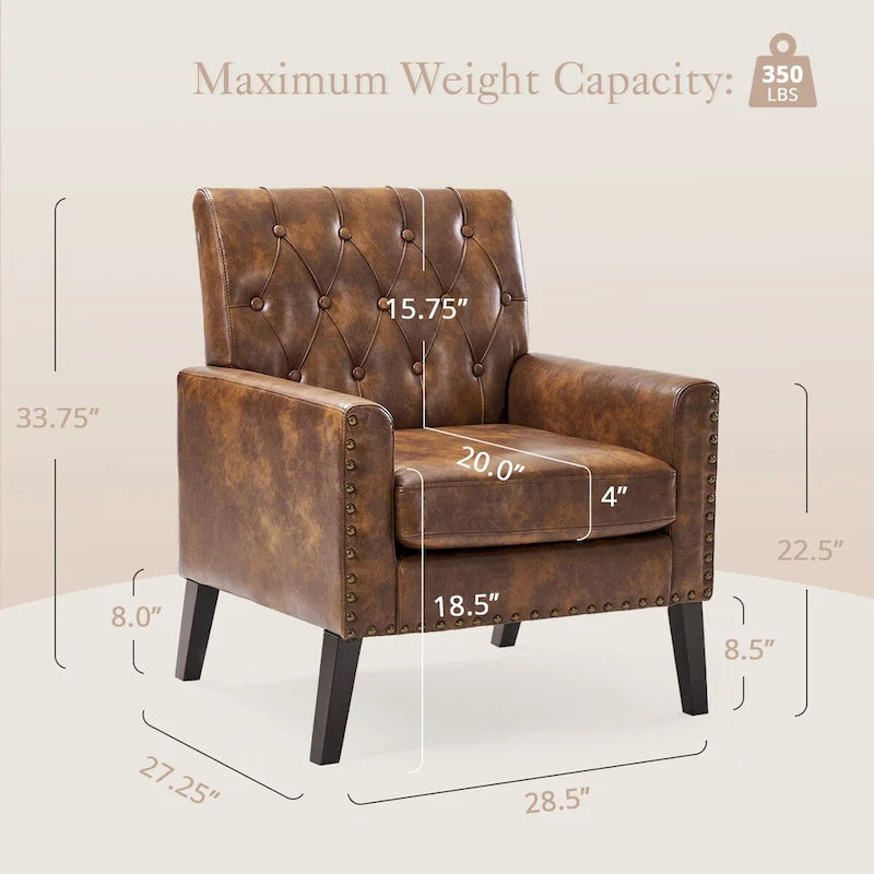 Fauteuil d'appoint capitonné moderne du milieu du siècle avec pieds en noyer et lin – 29,53 H X 30 L X 33,07 P