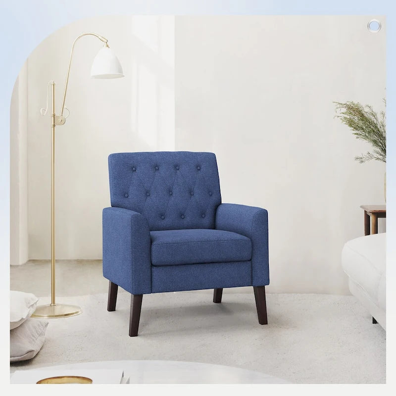 Fauteuil d'appoint capitonné moderne du milieu du siècle avec pieds en noyer et lin – 29,53 H X 30 L X 33,07 P