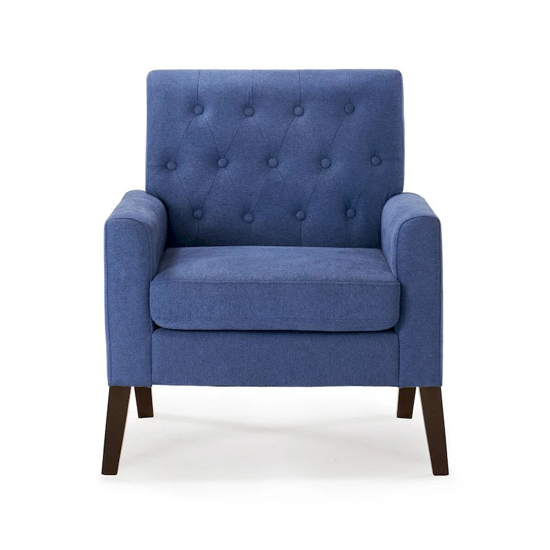 Fauteuil d'appoint capitonné moderne du milieu du siècle avec pieds en noyer et lin – 29,53 H X 30 L X 33,07 P