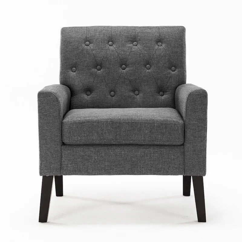 Fauteuil d'appoint capitonné moderne du milieu du siècle avec pieds en noyer et lin – 29,53 H X 30 L X 33,07 P