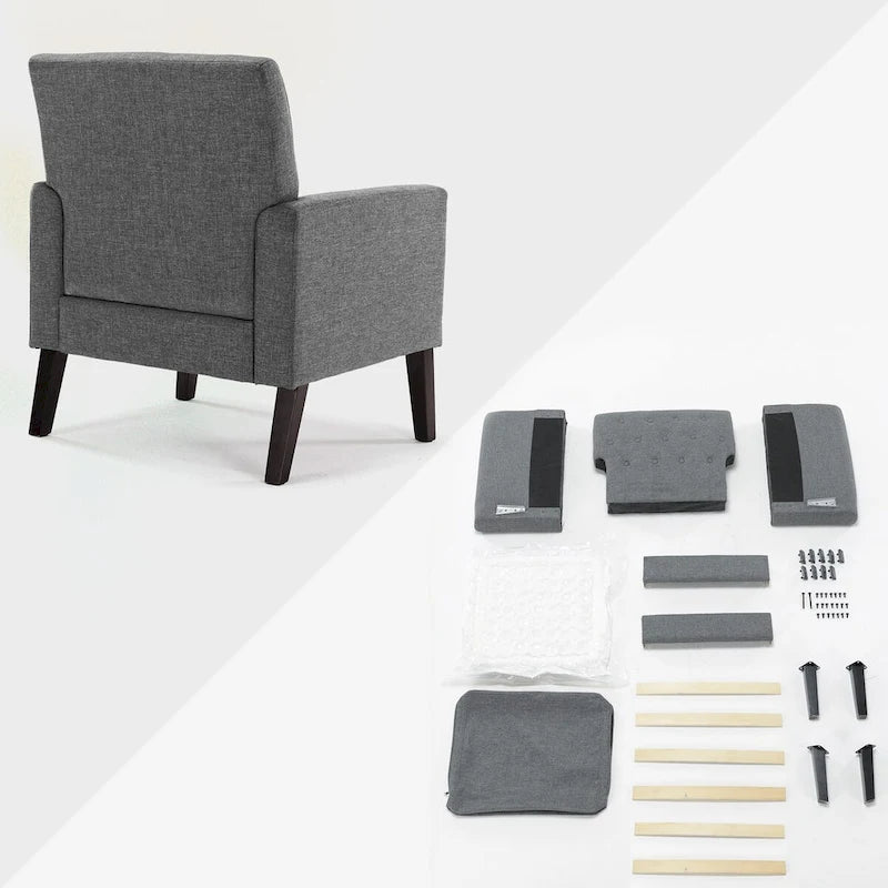 Fauteuil d'appoint capitonné moderne du milieu du siècle avec pieds en noyer et lin – 29,53 H X 30 L X 33,07 P