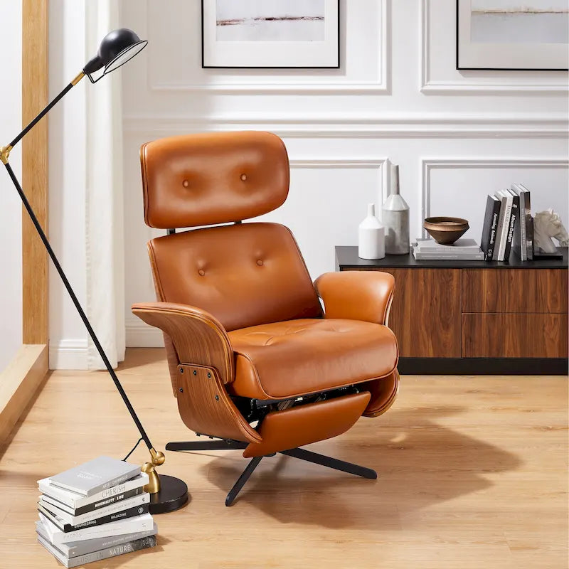 Fauteuil inclinable motorisé en cuir pleine fleur avec base pivotante