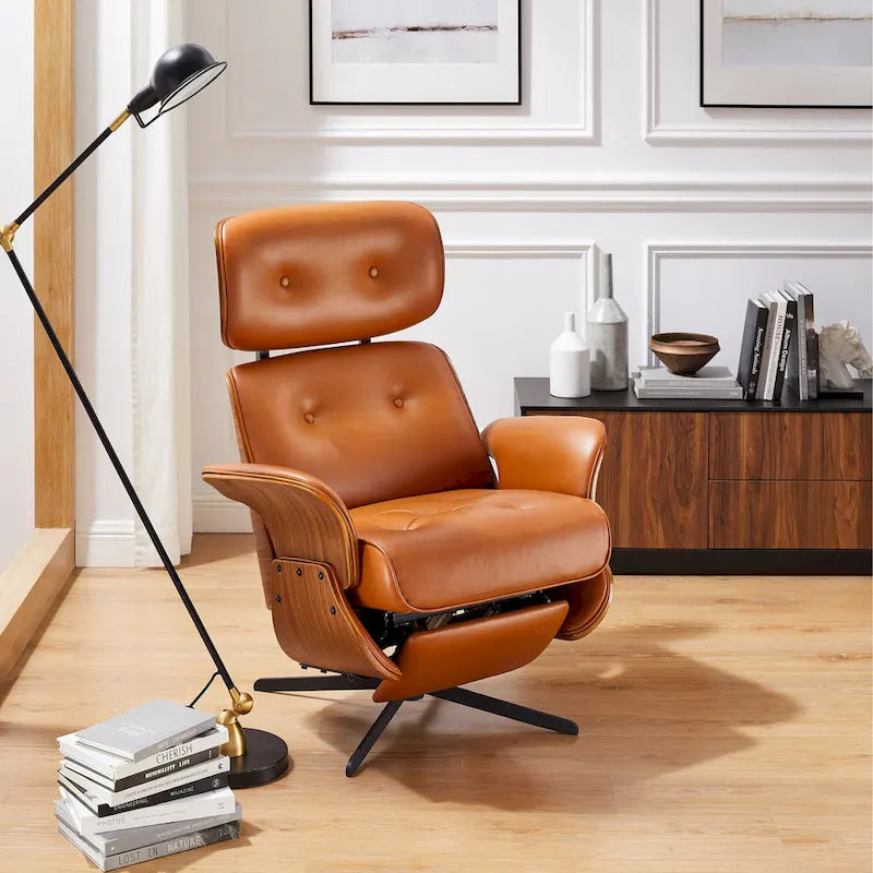 Fauteuil inclinable motorisé en cuir pleine fleur avec base pivotante