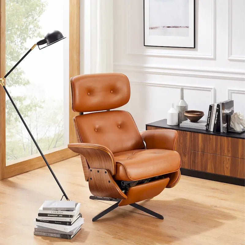 Fauteuil inclinable motorisé en cuir pleine fleur avec base pivotante