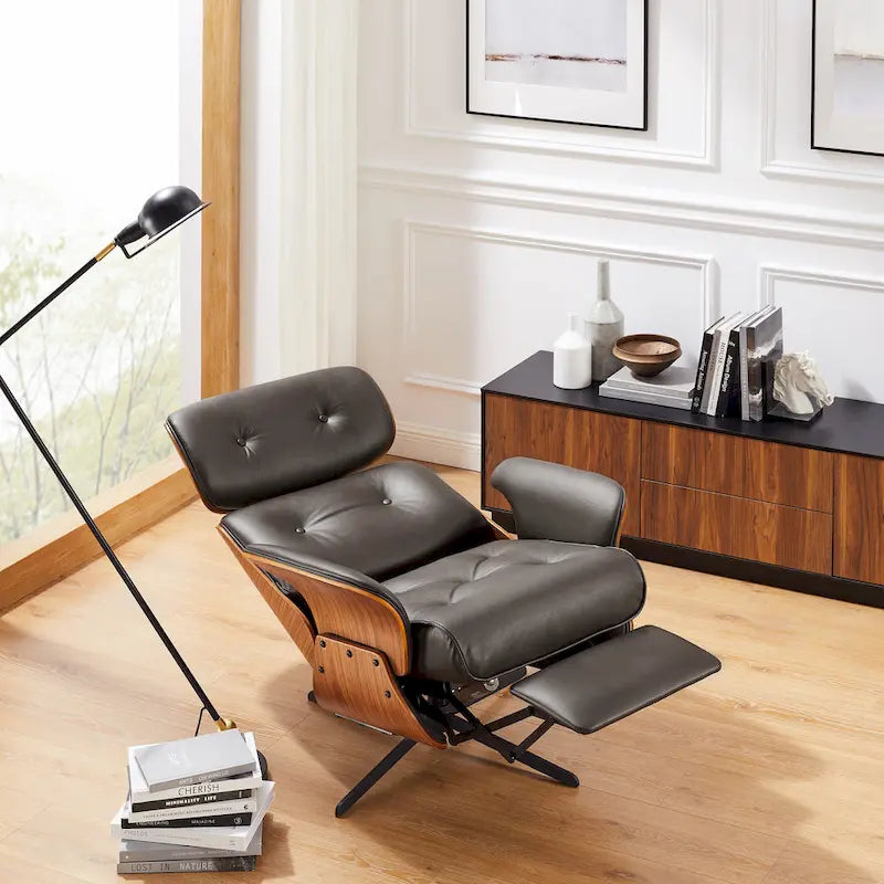 Fauteuil inclinable motorisé en cuir pleine fleur avec base pivotante