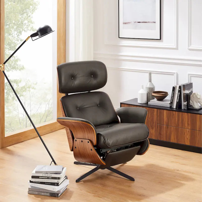 Fauteuil inclinable motorisé en cuir pleine fleur avec base pivotante