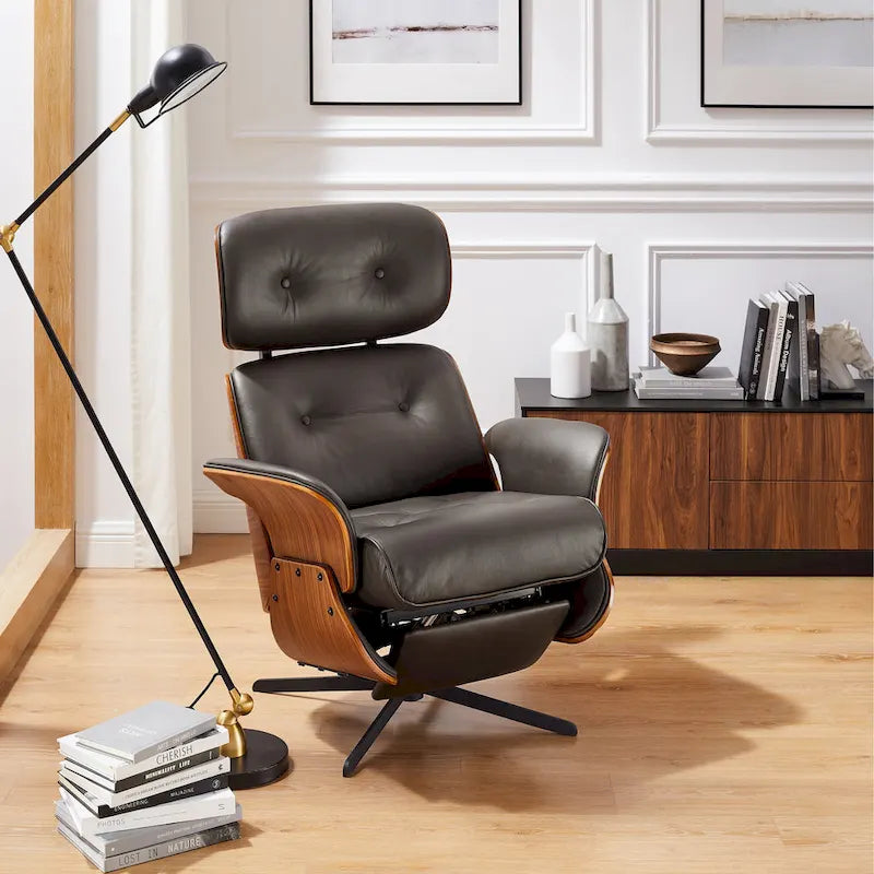 Fauteuil inclinable motorisé en cuir pleine fleur avec base pivotante