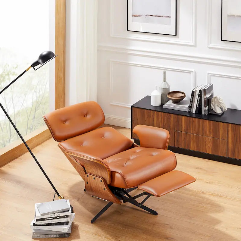 Fauteuil inclinable motorisé en cuir pleine fleur avec base pivotante