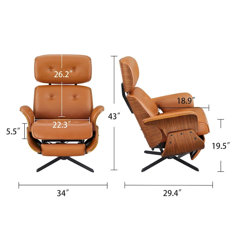 Fauteuil inclinable motorisé en cuir pleine fleur avec base pivotante