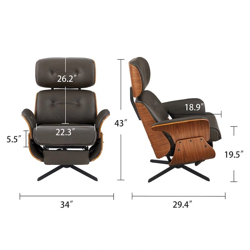 Fauteuil inclinable motorisé en cuir pleine fleur avec base pivotante