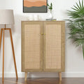 Bahut moderne 2 portes en rotin, meuble de rangement de cuisine pour salon