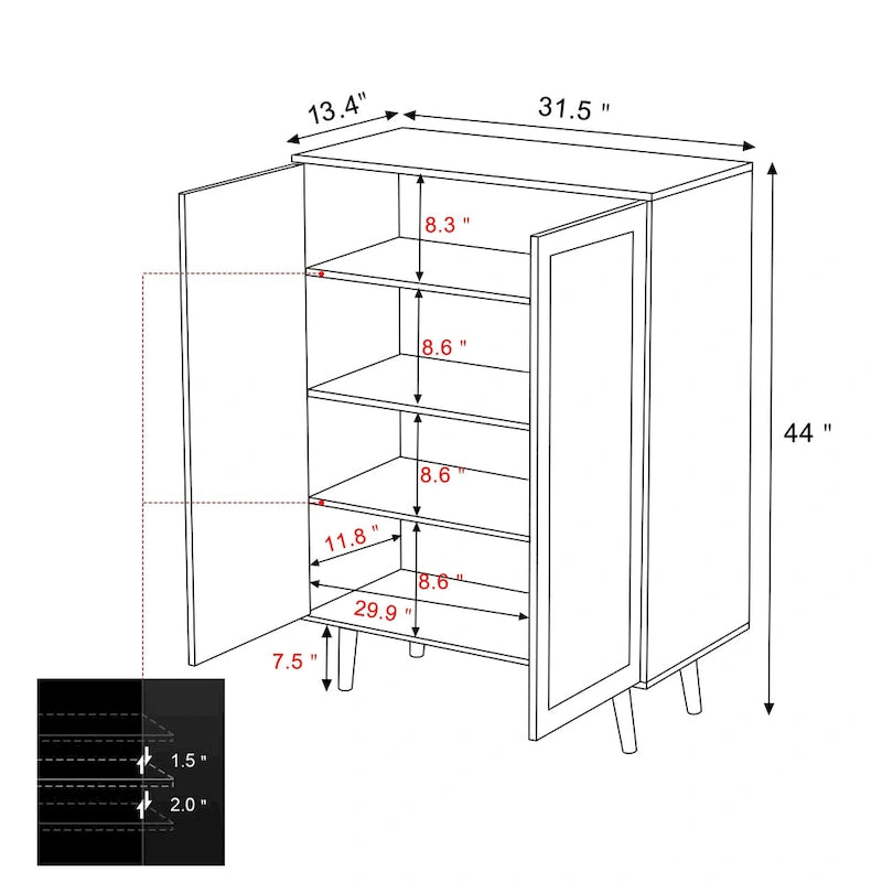 Bahut moderne 2 portes en rotin, meuble de rangement de cuisine pour salon