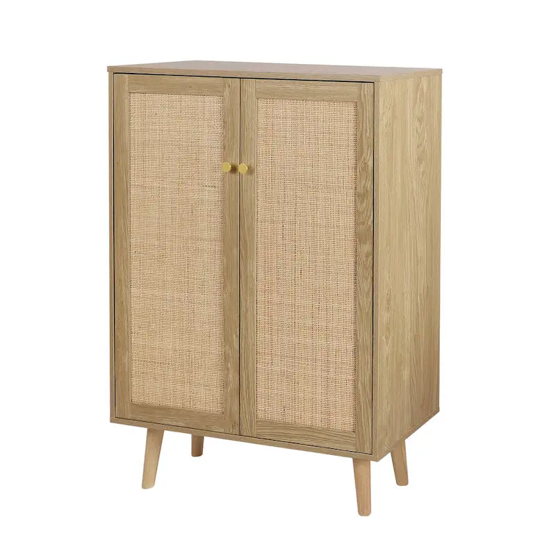 Bahut moderne 2 portes en rotin, meuble de rangement de cuisine pour salon