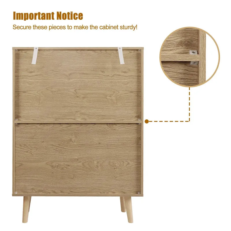 Bahut moderne 2 portes en rotin, meuble de rangement de cuisine pour salon