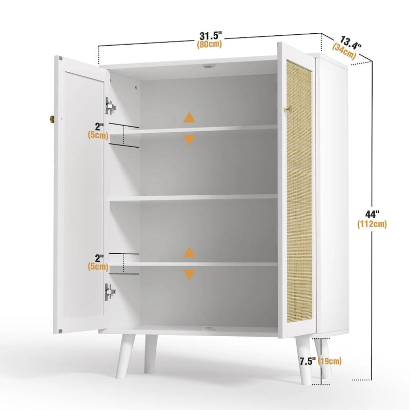 Bahut moderne 2 portes en rotin, meuble de rangement de cuisine pour salon