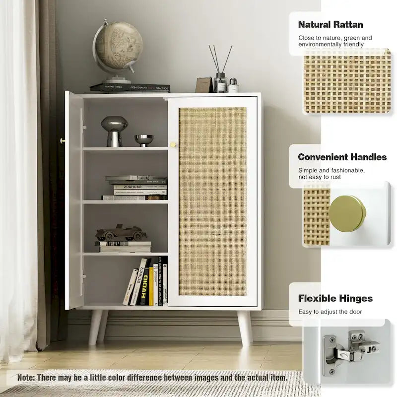 Bahut moderne 2 portes en rotin, meuble de rangement de cuisine pour salon