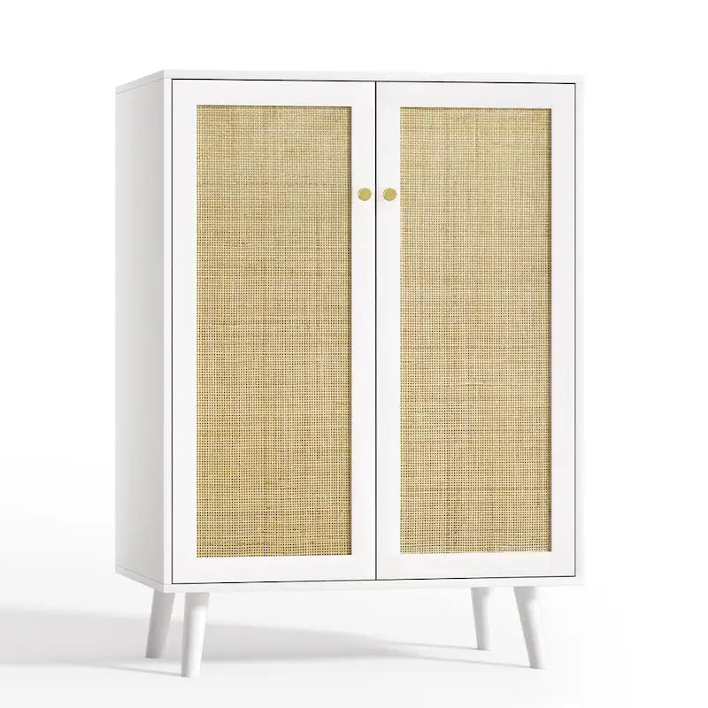 Bahut moderne 2 portes en rotin, meuble de rangement de cuisine pour salon