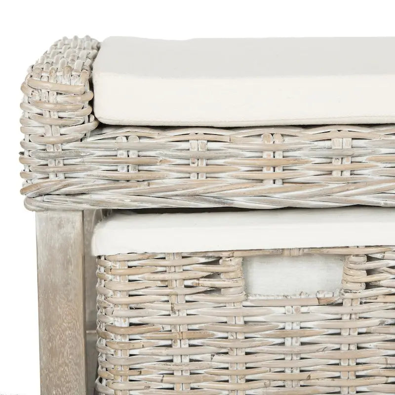 Banc de rangement 3 tiroirs en rotin blanc - 47Lx16Px18H