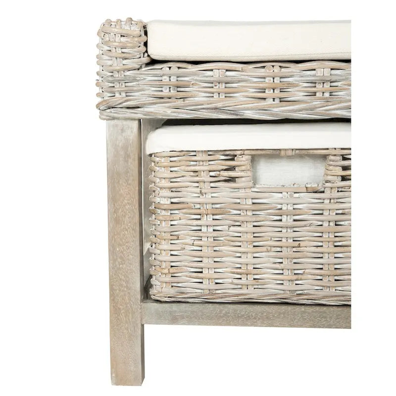 Banc de rangement 3 tiroirs en rotin blanc - 47Lx16Px18H